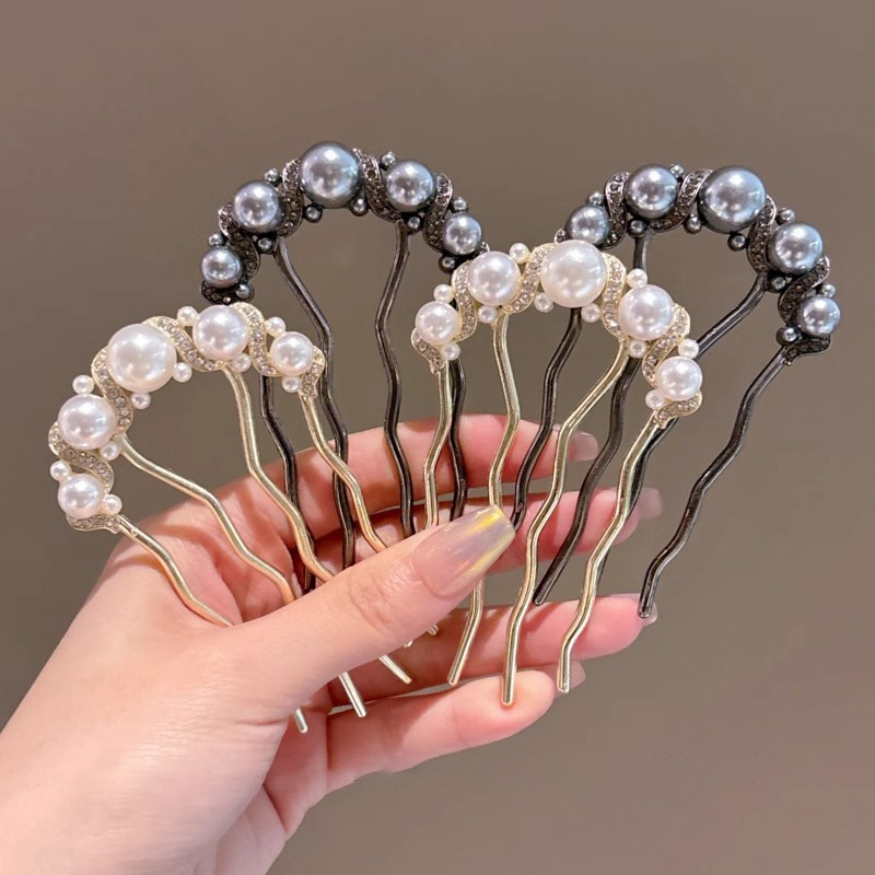 Pein de perlas pinzas de cabello 2024 nuevos cuatro dientes pinzas de cabello fijas artefactos de cabello pinzas de cabello en forma de U pinzas de cabello adornamientos para el cabello