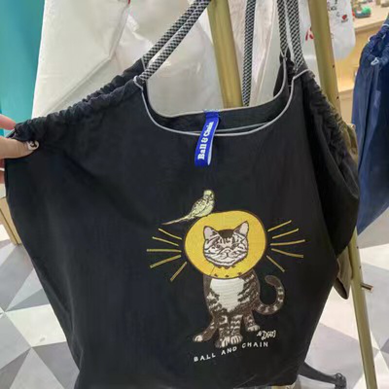 日本製自家製ボールチェーン環境に優しいショッピングバッグナイロン布刺繍フラワーポータブルキャンバスバッグナイロンショッピングバッグ|undefined