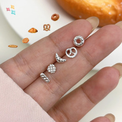 全身 s925 スターリングシルバーブレッドヘッドイヤリング女性用、甘くてかわいい、ハイエンドのインアルカリウォーターノットクロワッサンイヤリング