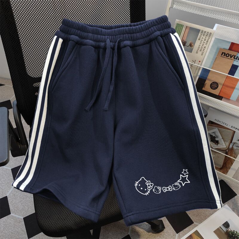 Personalized Retro Cute Hellokitty Printed Drawstring Shorts for Men and Women Summer Loose Casual Pants Ins