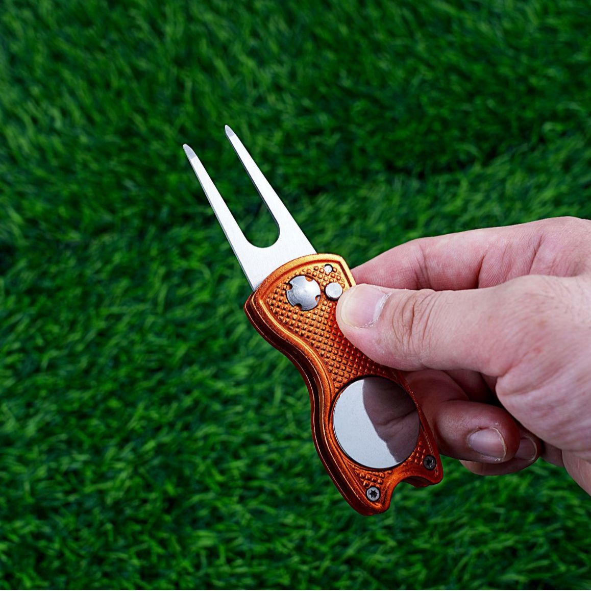 Golf Fruit Ridge tenedor cola de pescado mango de aluminio resorte de acero inoxidable Bola de metal tenedor herramienta de reparación de césped accesorios de golf