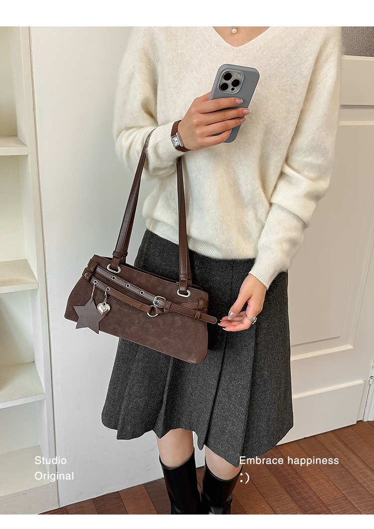 Buckle Belt Double Handle Structured Shoulder Bag 25