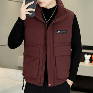 Men's Down Vest 2024 Winter New Style Vertical Collar fleece-lined Thickened Men's Fashionable Brand Casual Vest Vest
