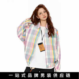 REALSACE美式复古条纹格子长袖外套情侣百搭宽松休闲上衣男SJ161