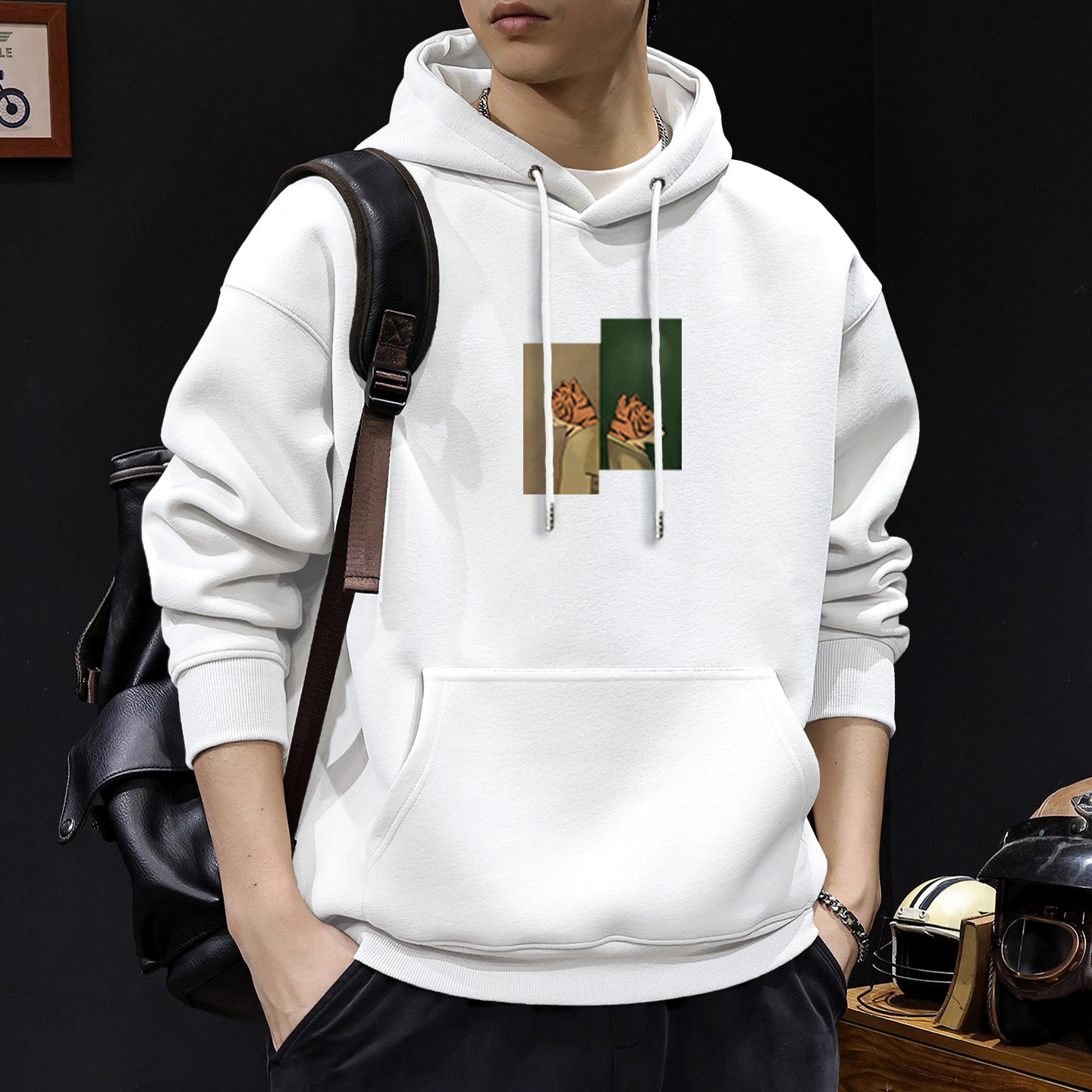 Otoño y invierno suéter masculino suelto casual in tendencia otoño y invierno engrosado pareja nueva impresión de camisa con capuzas de terciopelo