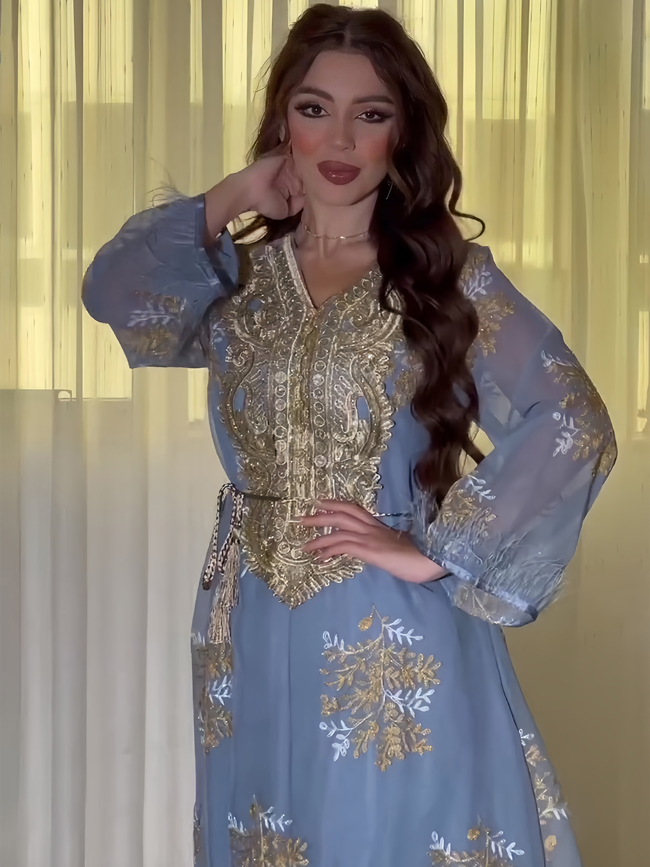 Damenbekleidung Bestickte muslimische Roben Arabische Kleidung Kleider_voghion.com