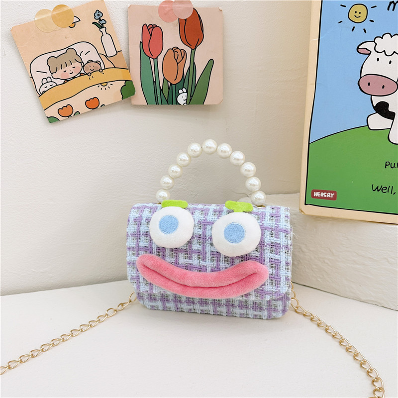 Bolso de perla para niños 2023 nuevo algodón y lino cadena pequeña bolsa cuadrada Linda fea linda chica bolsa decorativa bolsa de mensajero