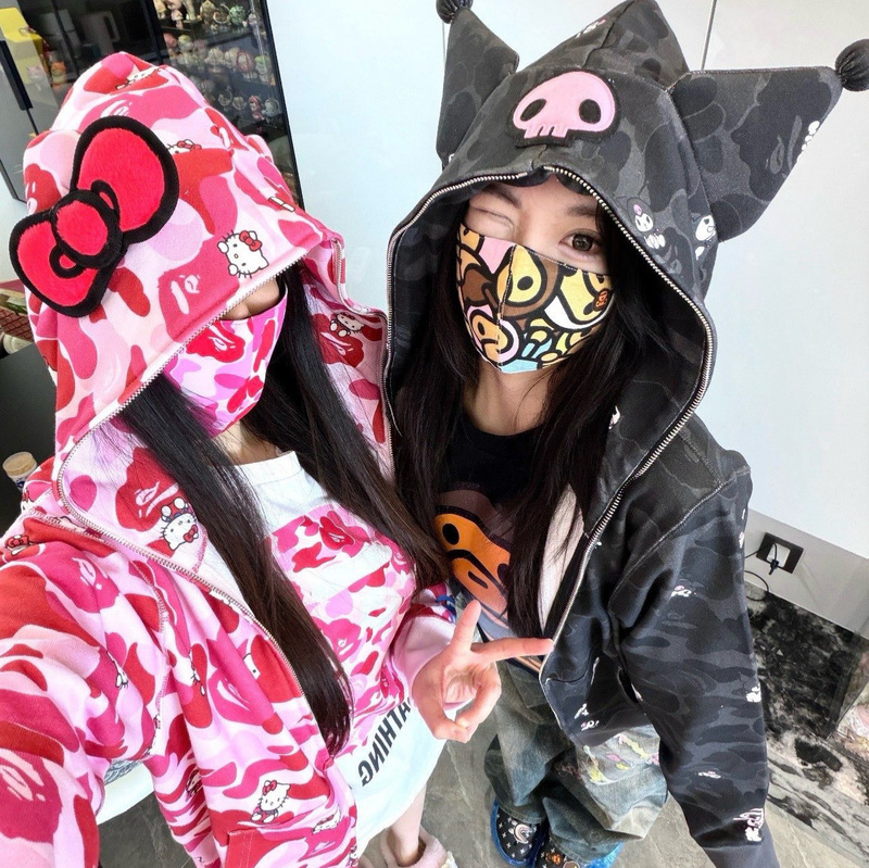 Cross-Border Wholesale Trendy Brand Shark Sanrio Collaboration Camouflage Shark Hooded Zip-Up Sweatshirt Jacket