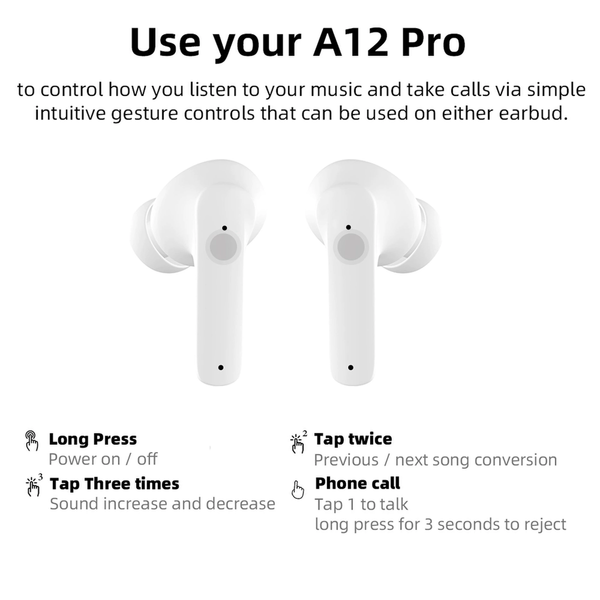 Беспроводные наушники A12 Pro, Bluetooth 5.2, полувкладыши с мощным басом