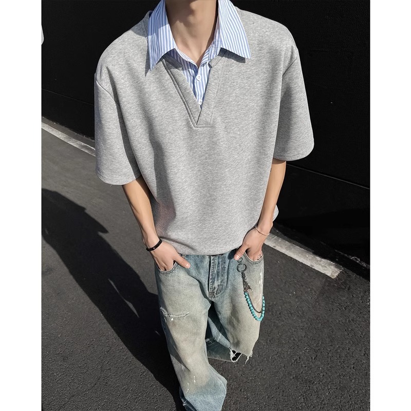 Fake Two-piece Shirt Collar Short-sleeved T-shirt Men's Summer Fashion Brand High-end Polo Collar Loose Cool Half-sleeved