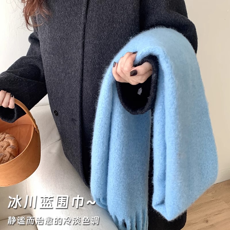 马海毛加厚条纹围巾女冬季韩系ins风美拉德流苏披肩时尚情侣围脖|undefined