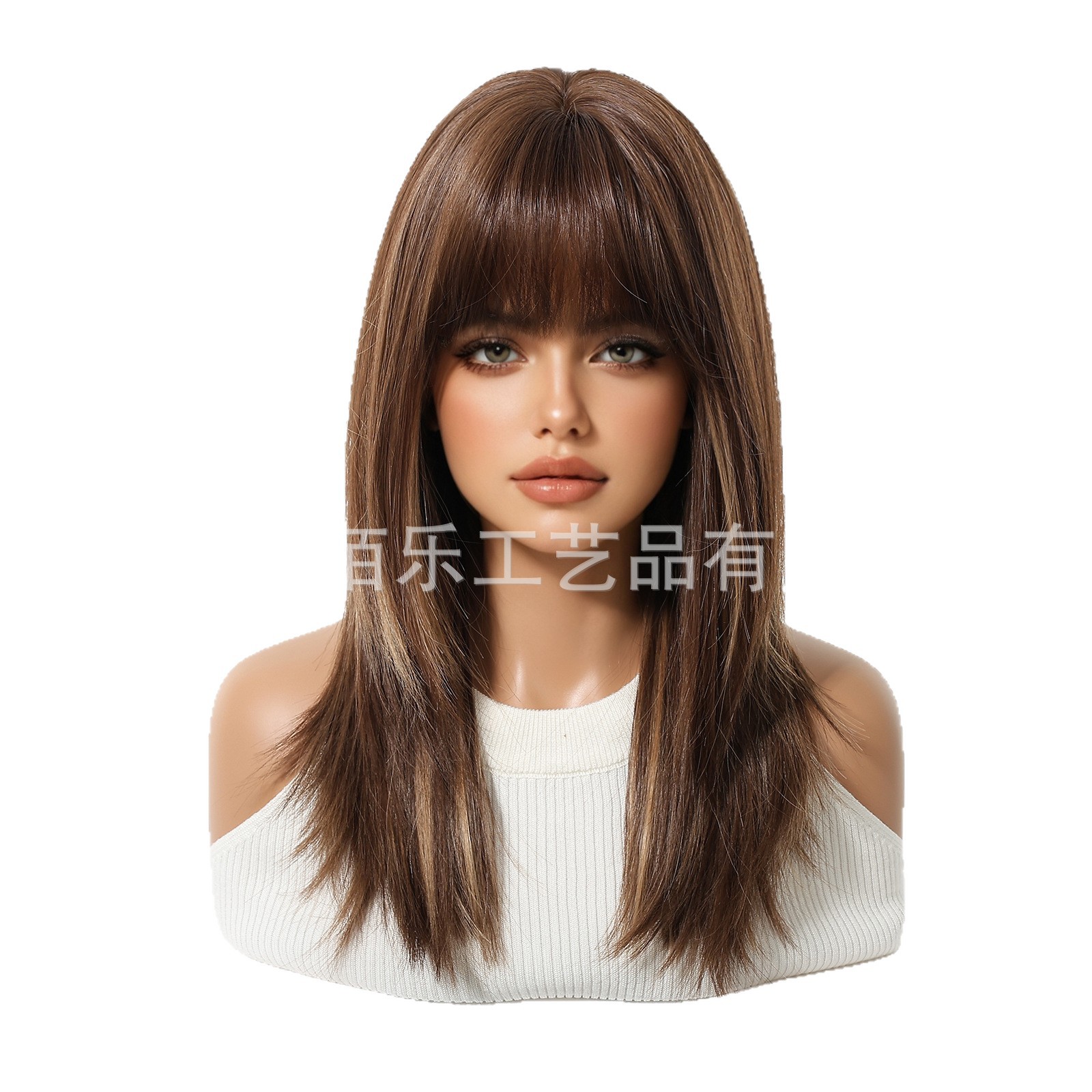 Perucas de alto nivel cabello largo medio marrón Qi cejas recto cabello de mujer cubierta de cabeza cruzada punto venta caliente wigs