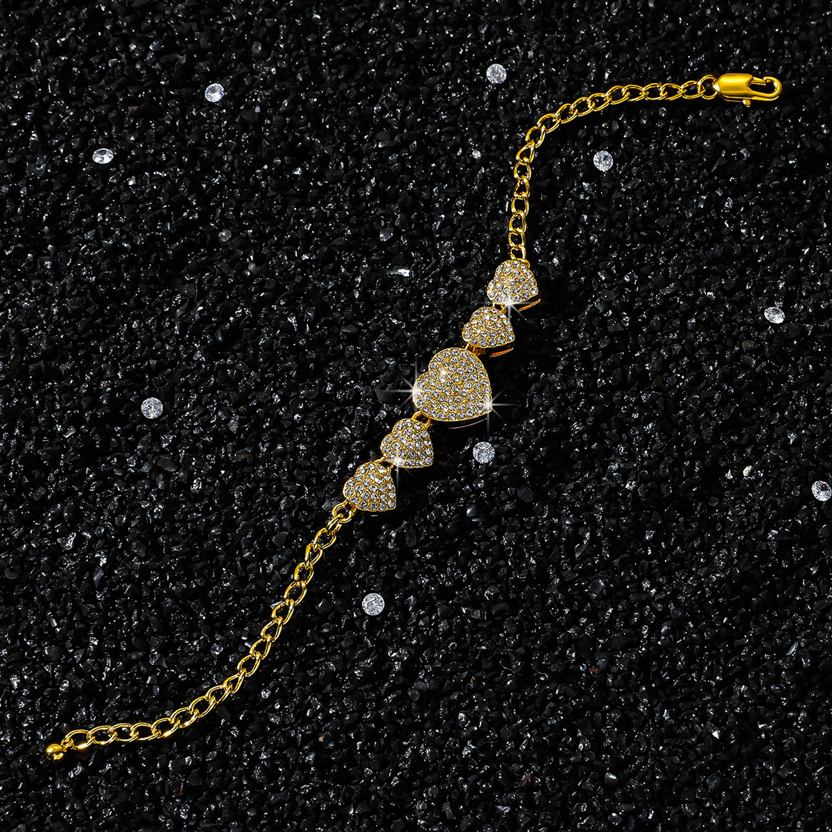 Heart Shape Pattern Hip-Hop Heart Shape Rhinestones Alloy O-shaped Chain Chain & Link Bracelets Wholesale