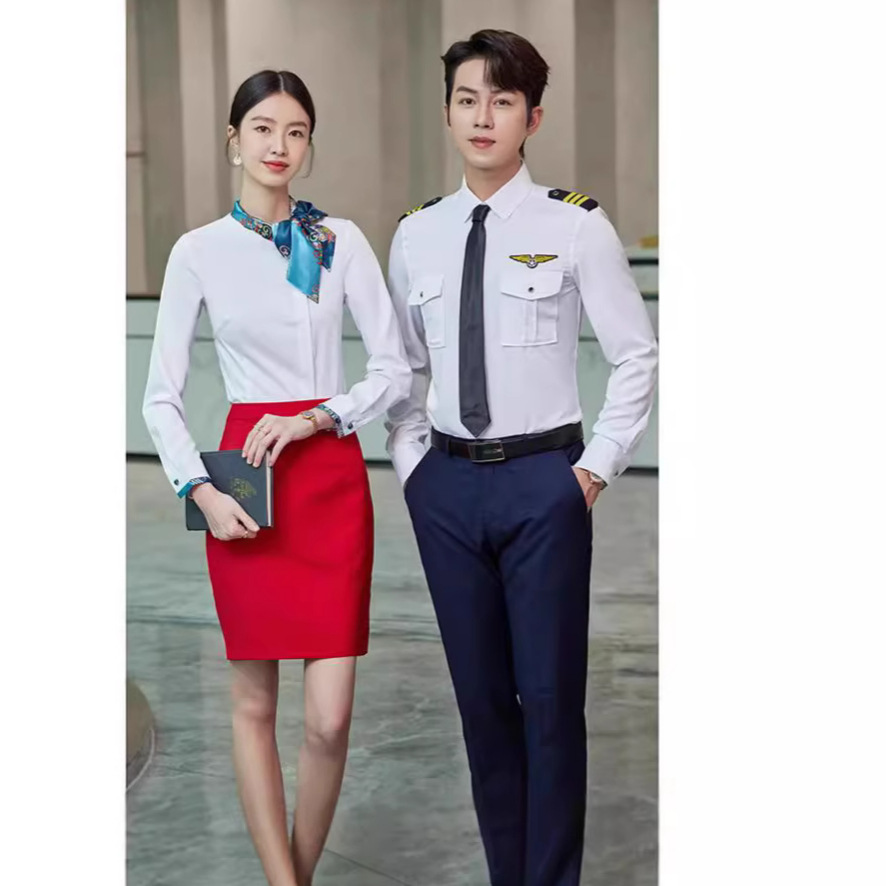 Autumn and Winter Shirt High-speed Rail Crew Work Clothes Empty Shirt Long-sleeved Shirt Stewardess Aviation Uniform Men's Business Wear