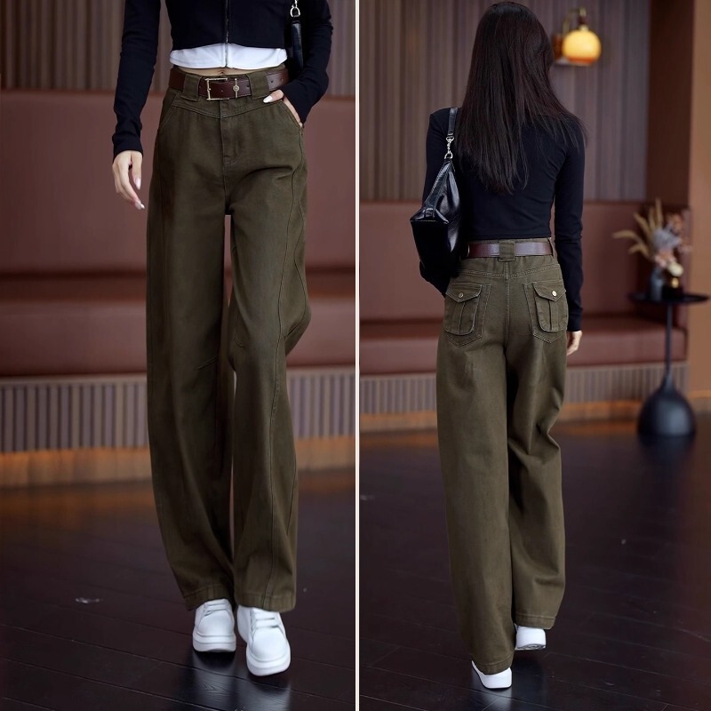 Sabre Jeans Women's Autumn and Winter 2025 New Small Cargo Pants Fashionable Velvet Narrow Wide Leg Pants