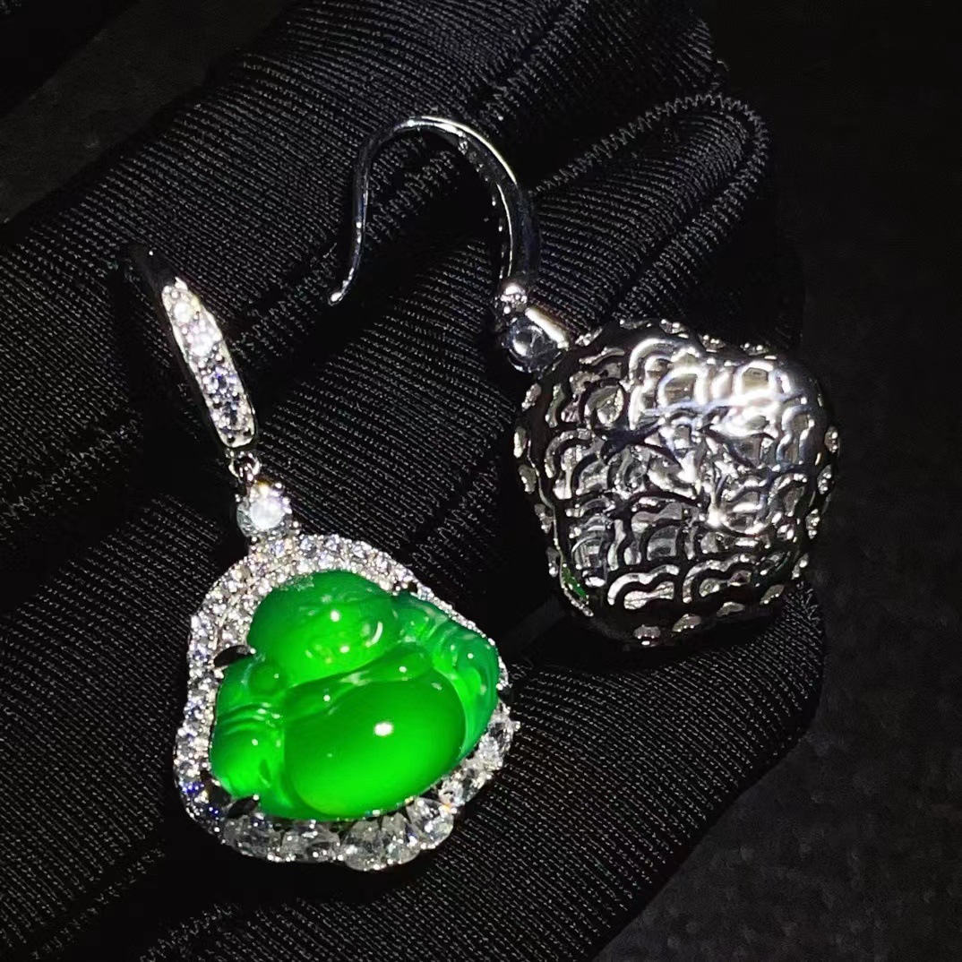 천연 마노 S  세트 SEIKO 녹색 CHALCEDONY MAITREYA 남성 펜던트 높은 얼음 여자 귀걸이 도매