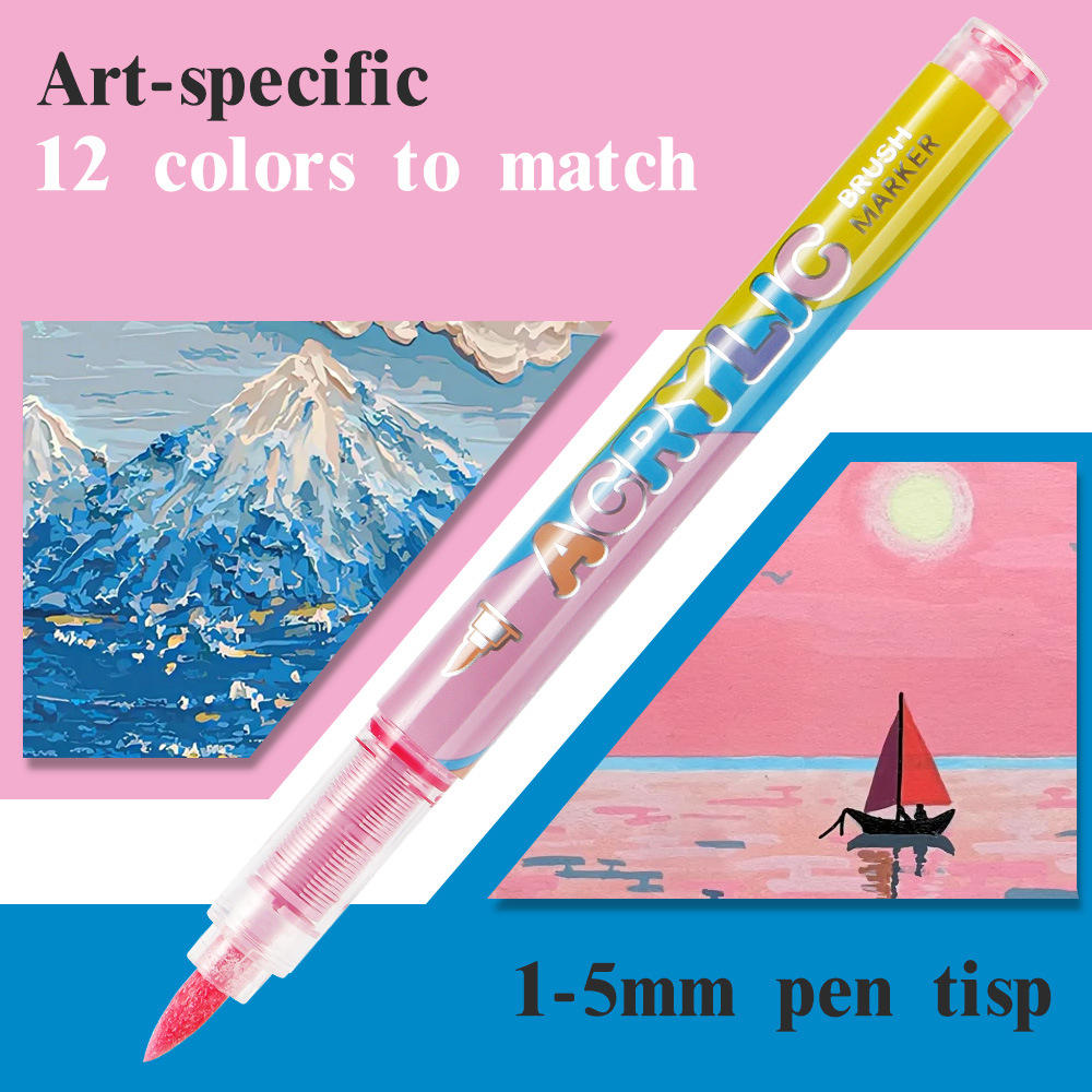 Macaron 12 colores líquido directo acrílico marcador de cabeza suave conjunto de pincel de dibujo de estudiantes y niños no mareado pincel de dibujo a mano
