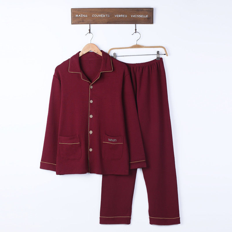 100% pijamas de algodón de primavera y otoño de los hombres de manga larga joven y de mediana edad Otoño e Invierno flojo cardigan traje de desgaste para el hogar