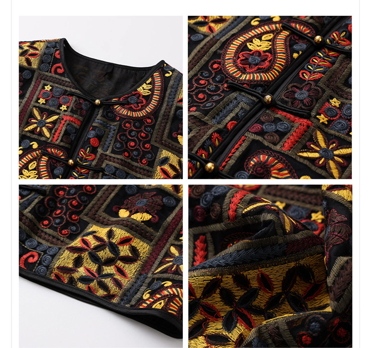 Áo gile nữ thêu họa tiết paisley phối màu cổ điển — Đen cổ điển chi tiết 4