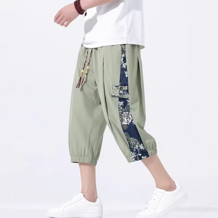 2026 Summer Chinese Style Ice Silk Air Conditioning Pants, Cool Pants, Fashionable National Trend Retro Color-Blocking Casual Cropped Pants for Men 2026 Summer Chinese Style Ice Silk Air Conditioning Pants, Cool Pants, Fashionable National Trend Retro Color-Blocking Casual Cropped Pants for Men