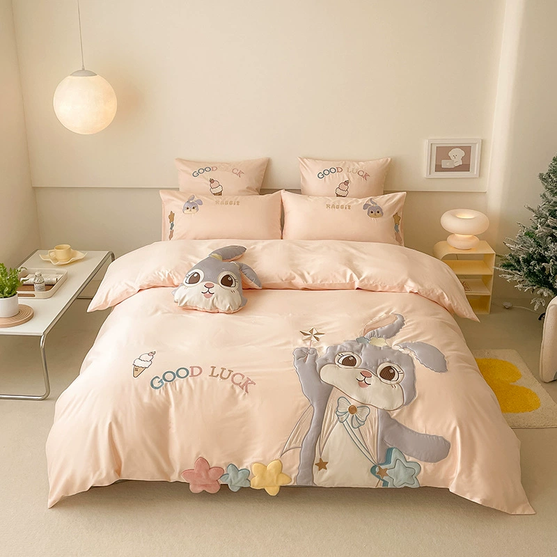Cotton set, cartoon rabbit, patch, children's duvet cover, 100 pieces, 4 piece set, bedding