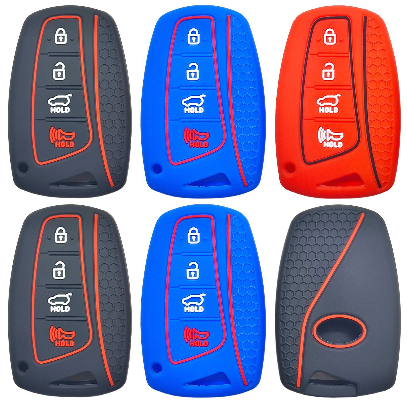 适用现代新胜达雅尊雅科仕IX45格越遥控4键蜂窝纹硅胶汽车钥匙套