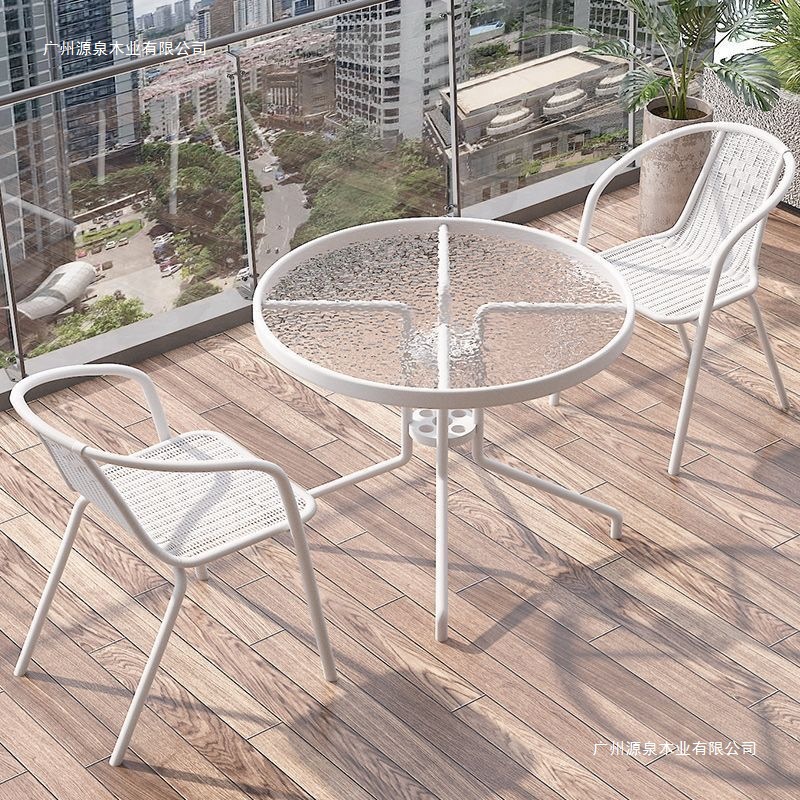 Outdoor Balcony Small Table and Chair Three-piece Set Casual Tea Table and Chair White Combination Folding Table and Two Chairs Small Apartment Coffee Table