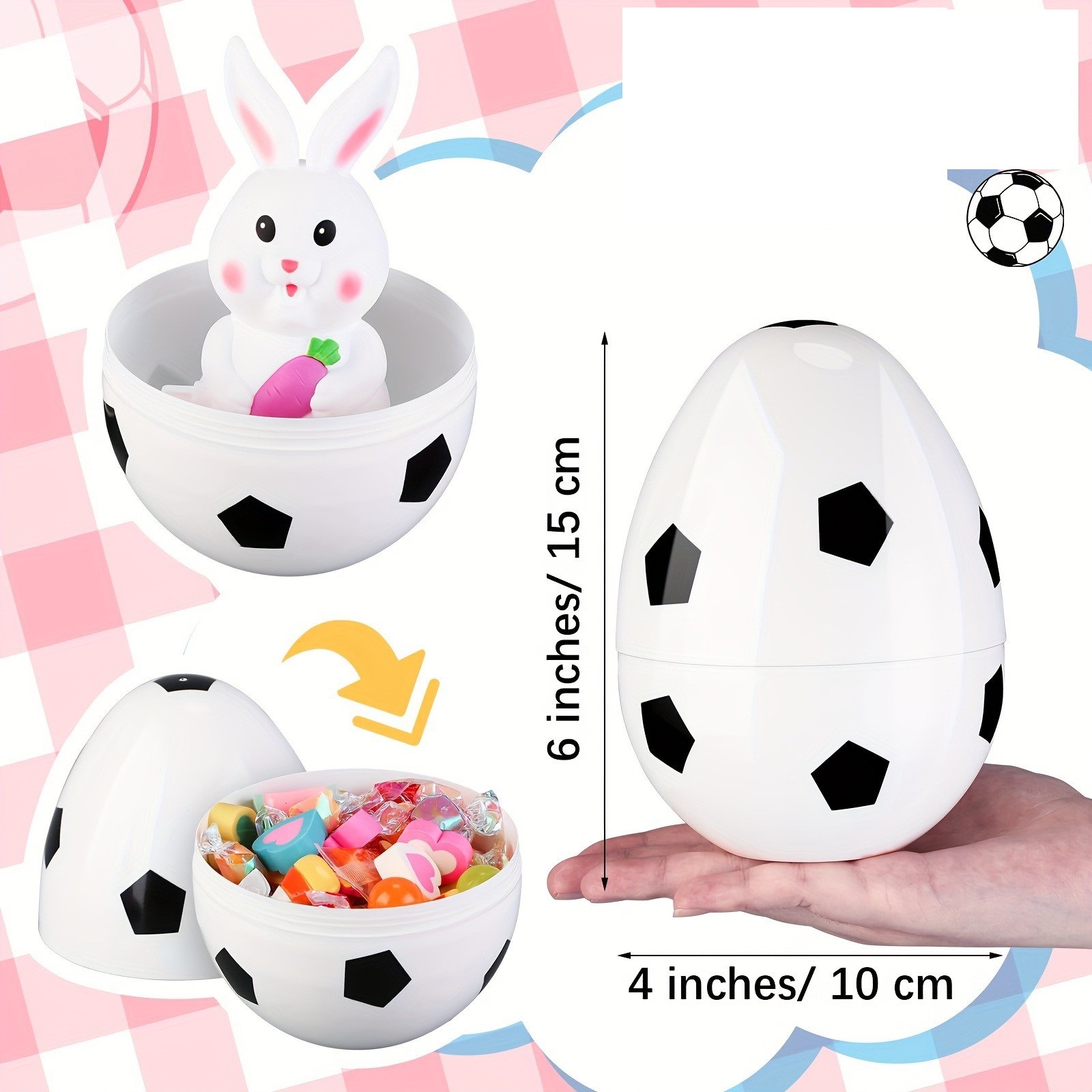 Nuevos huevos de Pascua de 15 cm abiertos transfronterizos, patrones de fútbol, béisbol, huevos de resurrección para niños