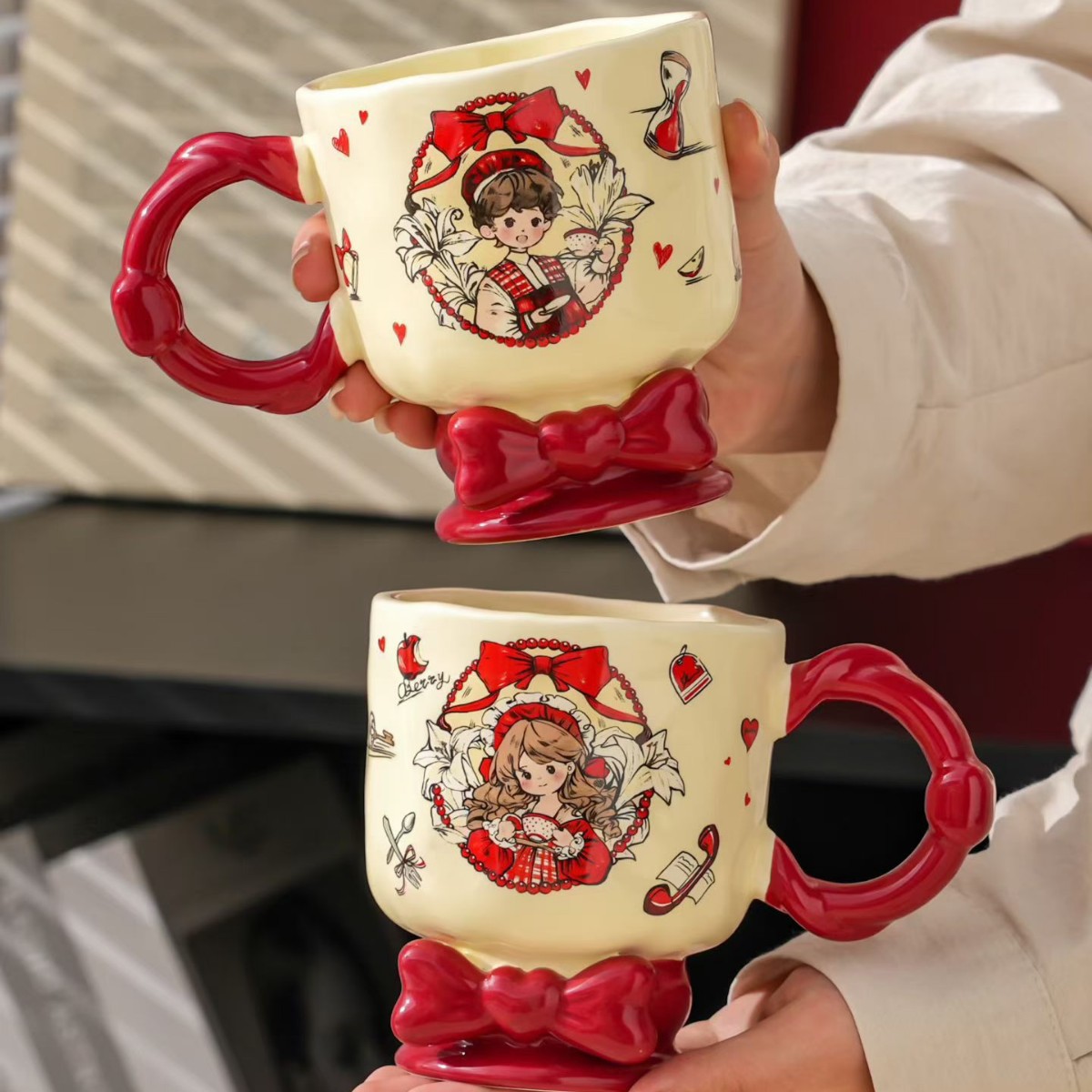 Personalidad creativa de cuento de hadas tejiendo sueños de dibujos animados tazas de cerámica pareja tazas de regalo de alto valor de cara tazas de regalo