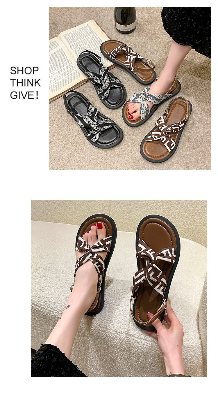 Zomer nieuwe letterstof modieuze en comfortabele zachte zool geurige wind platte gesp sandalen_voghion.com