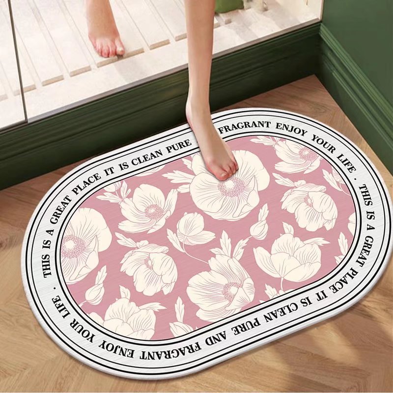 Pastoral al por mayor de flores y plantas de barro de diatomeas estera suave estera absorbente alfombra de baño ovalada alfombra de piso antideslizante alfombra de puerta absorbente