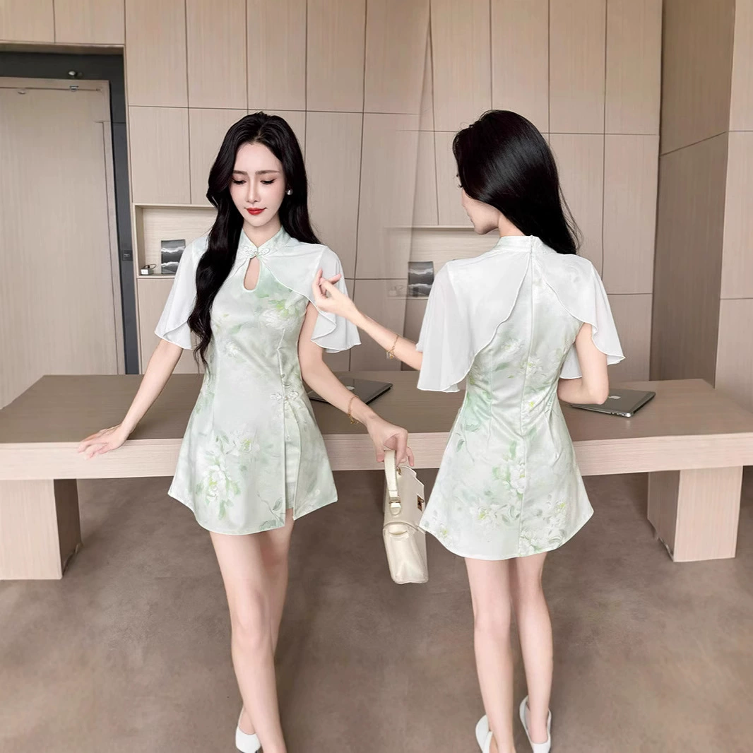 2675 Новый китайский стиль Pure Desire Style Super Fairy Temperament для похудения талии для девочек, улучшенный костюм Cheongsam, комплект из двух предметов