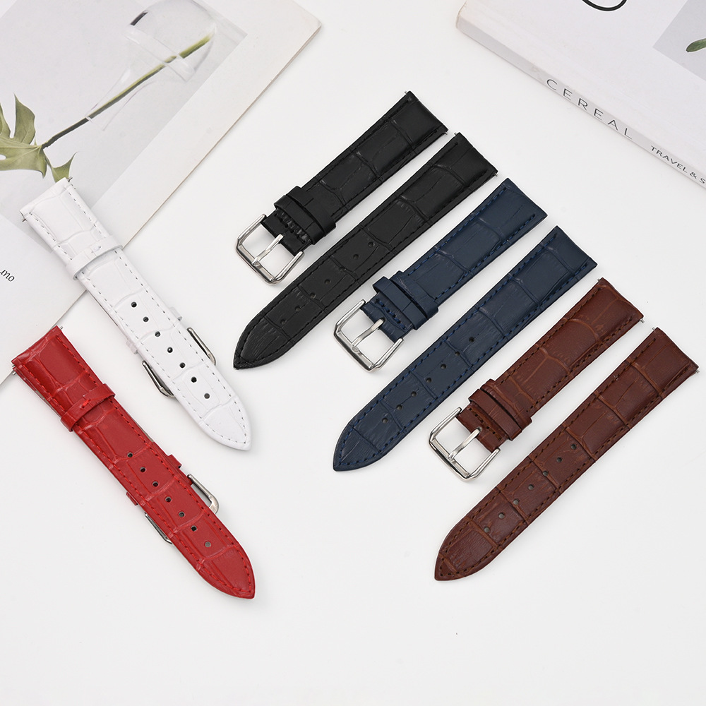 Correa de cuero con estampado de cocodrilo de venta caliente Correa de hebilla de aguja de bambú de múltiples especificaciones Correa de reloj de color unisex con interruptor