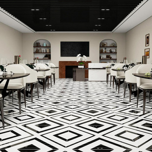Bright Full Porcelain Black and White Parquet Tiles 800X800 Hotel Restaurant Supermarket Office Bar Ktv Anti-Slip Floor Tiles
