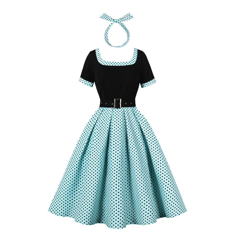 European and American Cross-Border Women's Clothing, Elegant Retro Party Waist-Cinching Palace Dress, Polka-Dot Dress, High-End 10024