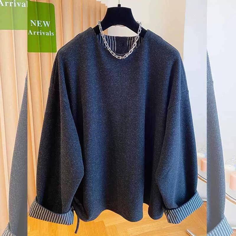 Retro long-sleeve, autumn knitted sweater, oversize, plus size