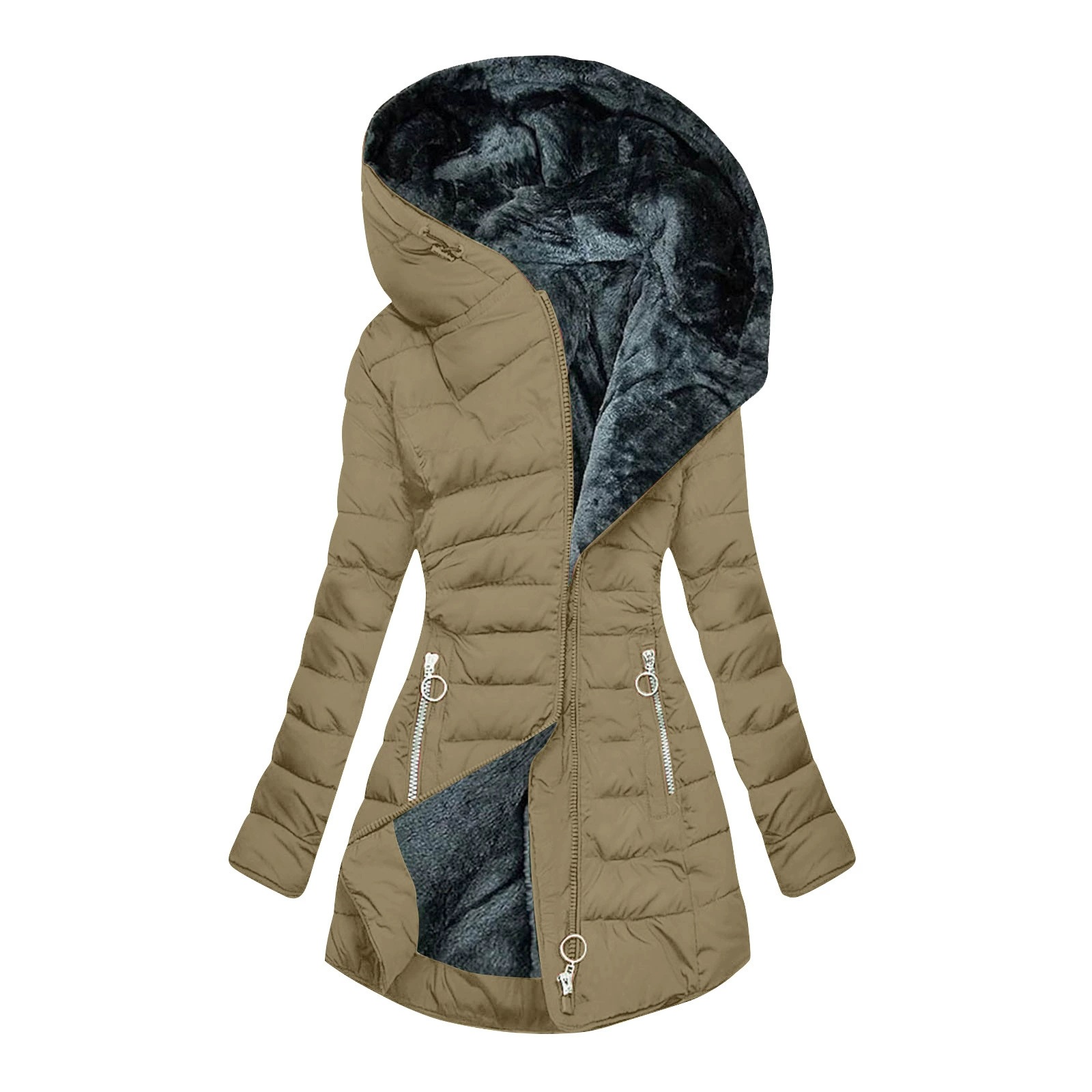 Transfronterizo 2025 Europa y América Amazon invierno collar cremallera manga larga delgada chaqueta con capuchón caliente abrigo a prueba de frío image 11