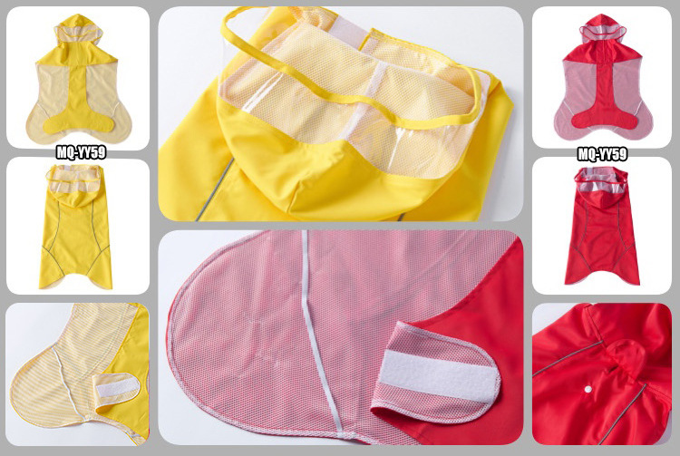 Large Dog Raincoat With Leash Attachment Mesh Reflective Strip Velcro Closure Pet Products Dog Clothing & Shoes_voghion.com