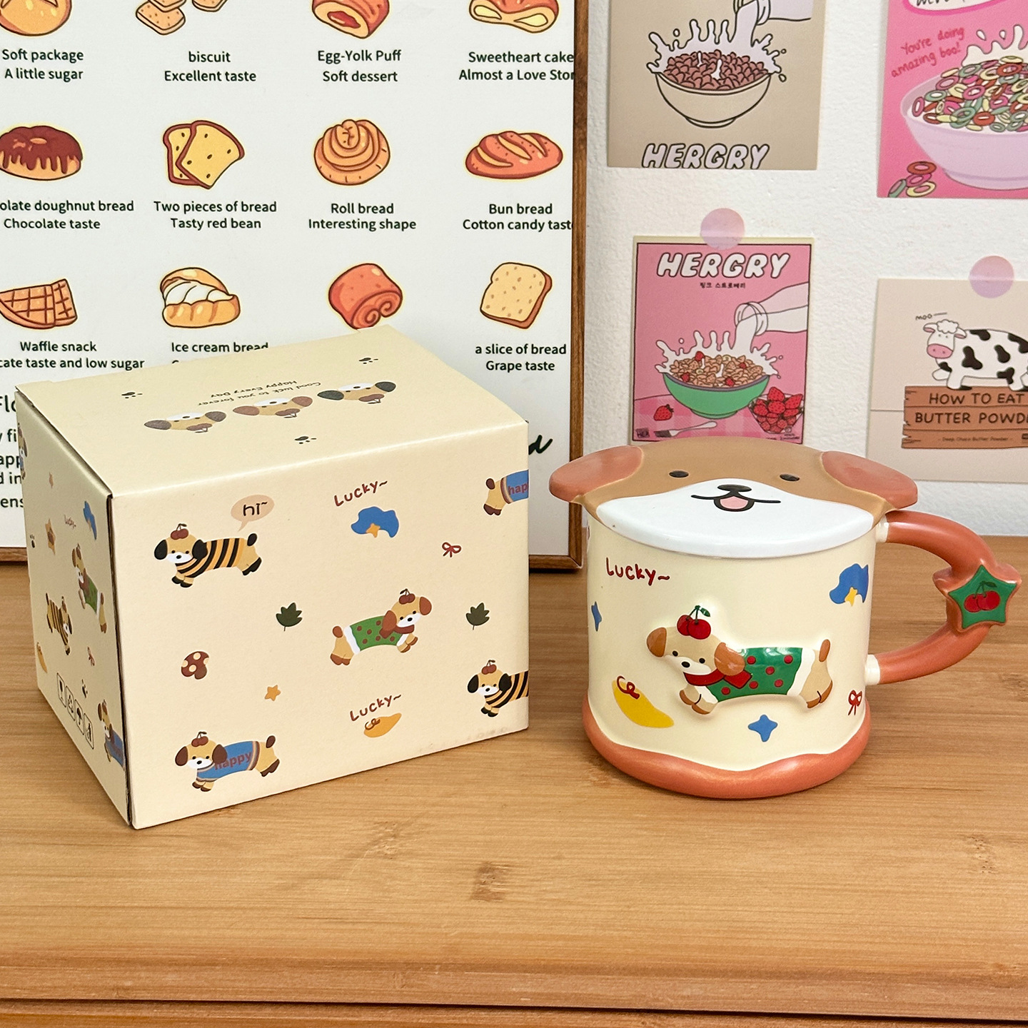 Taza de cerámica inteligente de perro de salchicha taza con tapa de taza de agua de estudiantes para el hogar regalo de cumpleaños taza de pareja