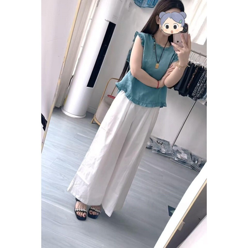 フレンチスタイル2025夏服、ラウンドネック、爽やかなパンツ、エレガントなデザイン、年齢軽減、万能な半袖レディーストップス|undefined
