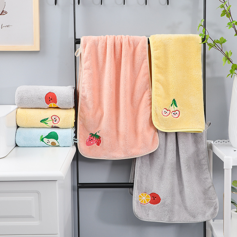 Fruit Embroidered Coral Fleece Towel Wholesale Soft Family Home Face Towel Couple Face Cleaning Towel Thick Embroidered Towel