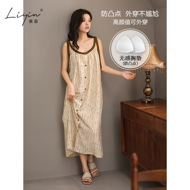 Liyin Niche Designer's New Bubble Cotton Women's Pajamas, Summer Girls' Nightgown, Can Be Worn Outside as Home Wear