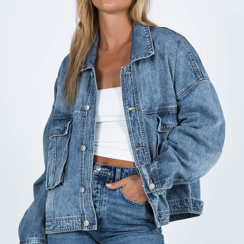 2025 Spring New eBay Independent Long Sleeve Denim Jacket Women's Loose Casual Multi-Pocket Work Jacket 2025 Spring New eBay Independent Long Sleeve Denim Jacket Women's Loose Casual Multi-Pocket Work Jacket
