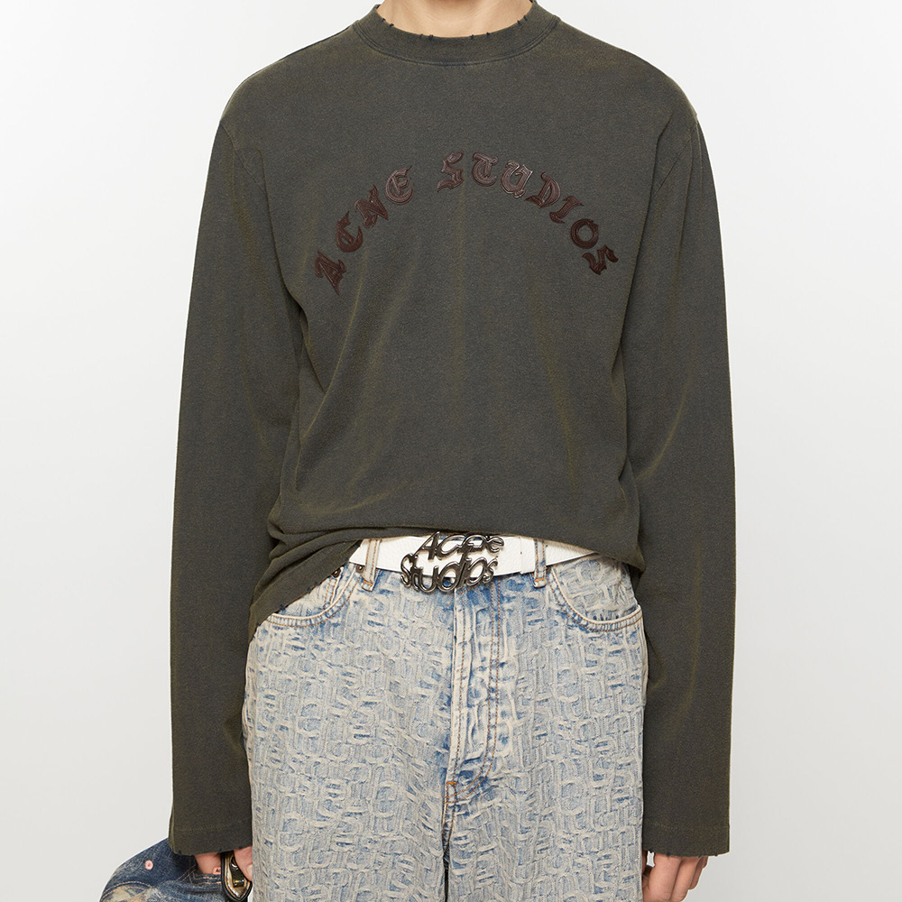 Alta versión de la marca de marea AC agua de lavado hace cuero viejo bordado LOGO de manga larga pareja relajada hombre y mujer casual