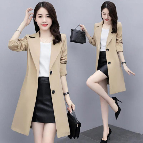 Spring and autumn high-end mid-length windbreaker jacket for women with long sleeves and slim cardigan tops for niche individuals