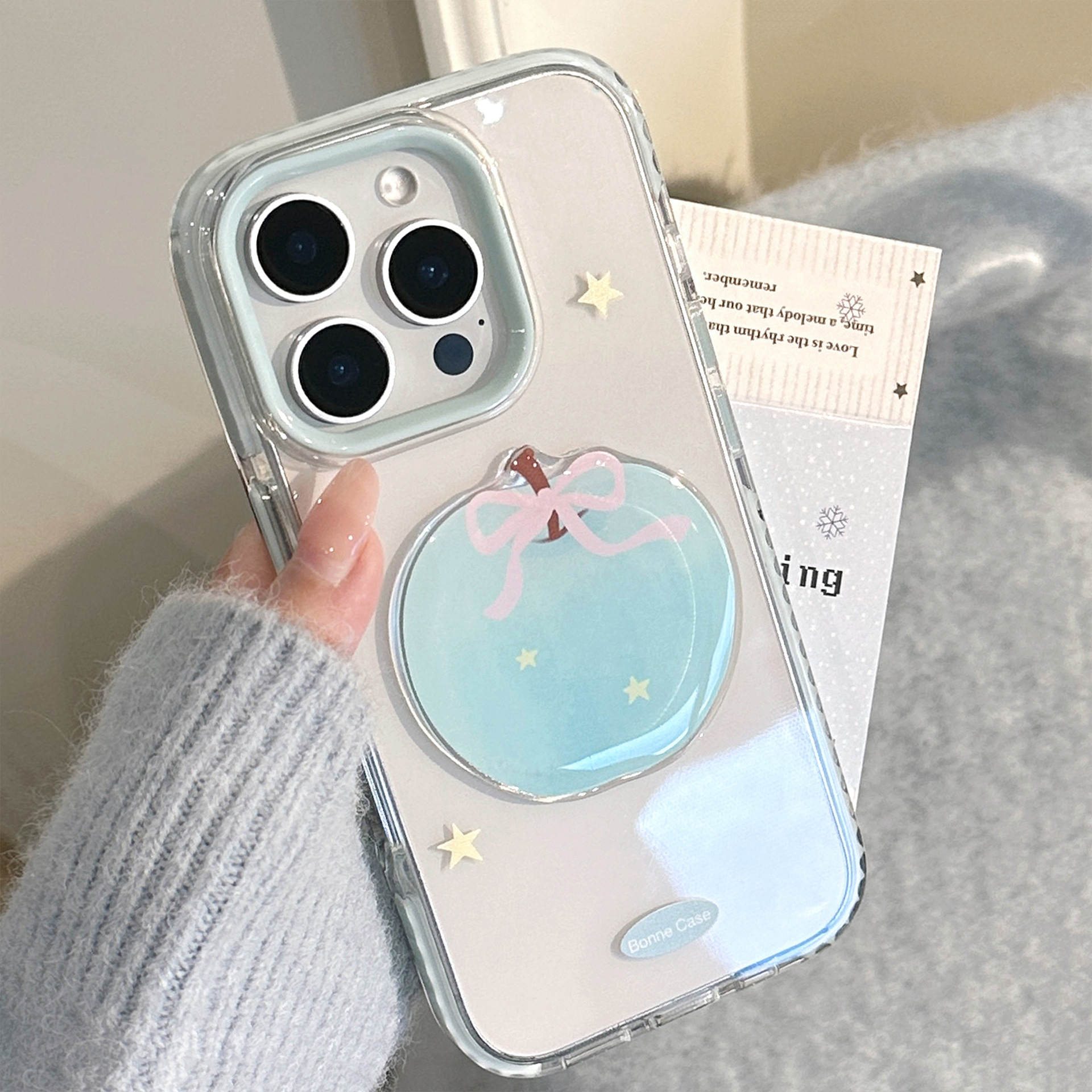 Aplicable para iPhone17 caso 16promax estereoscópico pintura al óleo azul manzana 13 transparente 11 pequeño fresco 14 funda suave
