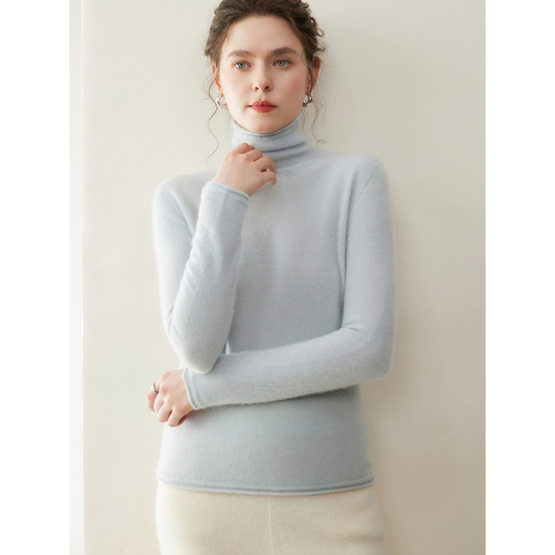 12-stitch one-piece Saini 100% pure cashmere women's sweater with rolled edge stacked collar, warm base layer pullover