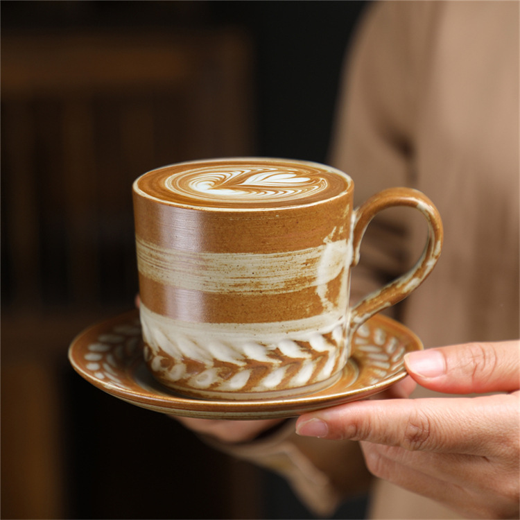 Ceramic Coffee Cup Set Wabi-sabi Style Japanese Embossed Ceramic_voghion.com