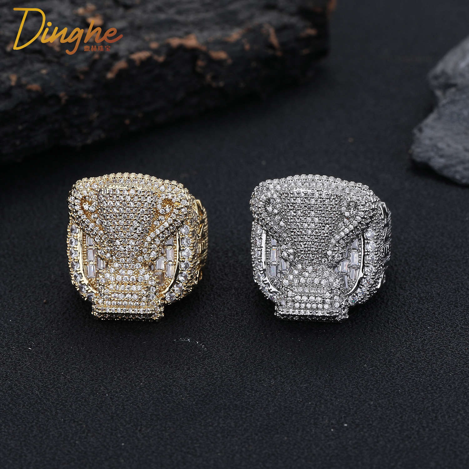 ring with stone hip-hop style with zircon