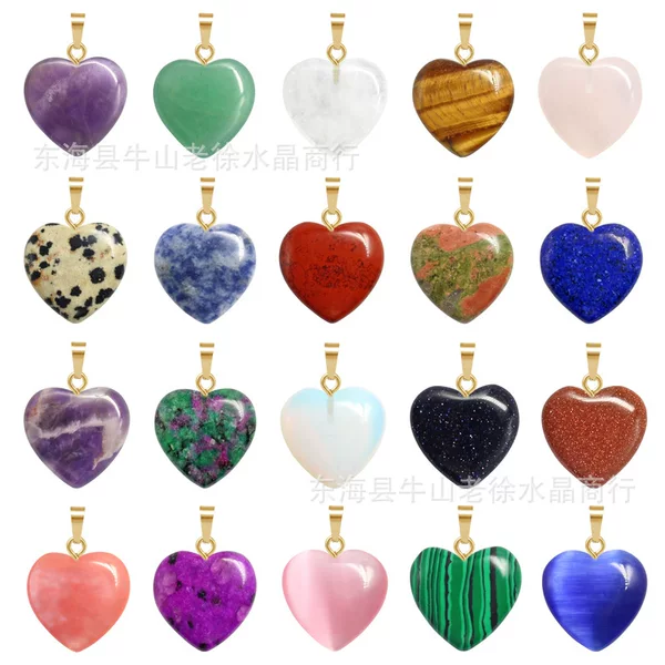 Europe and the United States cross-border hot natural crystal stone 20mm love pendant heart-shaped gem necklace jewelry wholesale